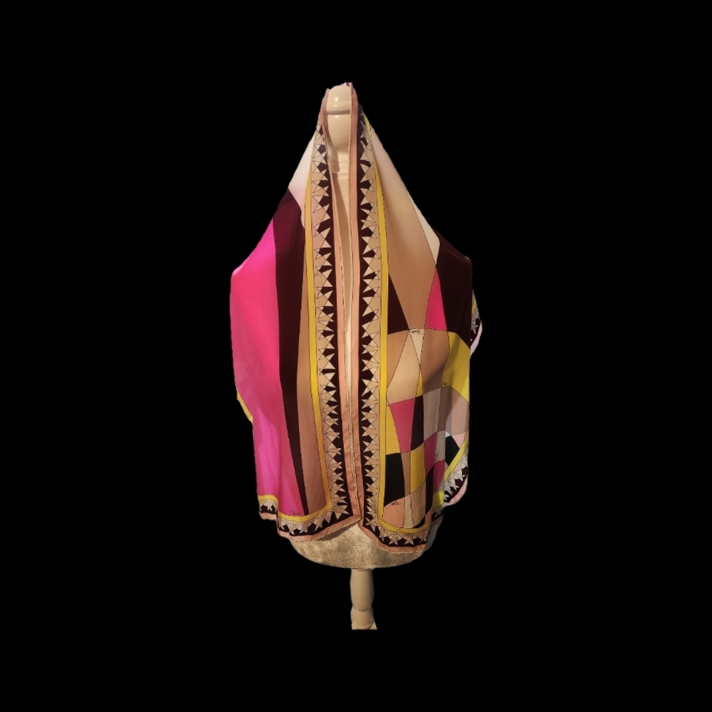 Vintage Emilio Pucci Pink and Yellow Geometric Scarf